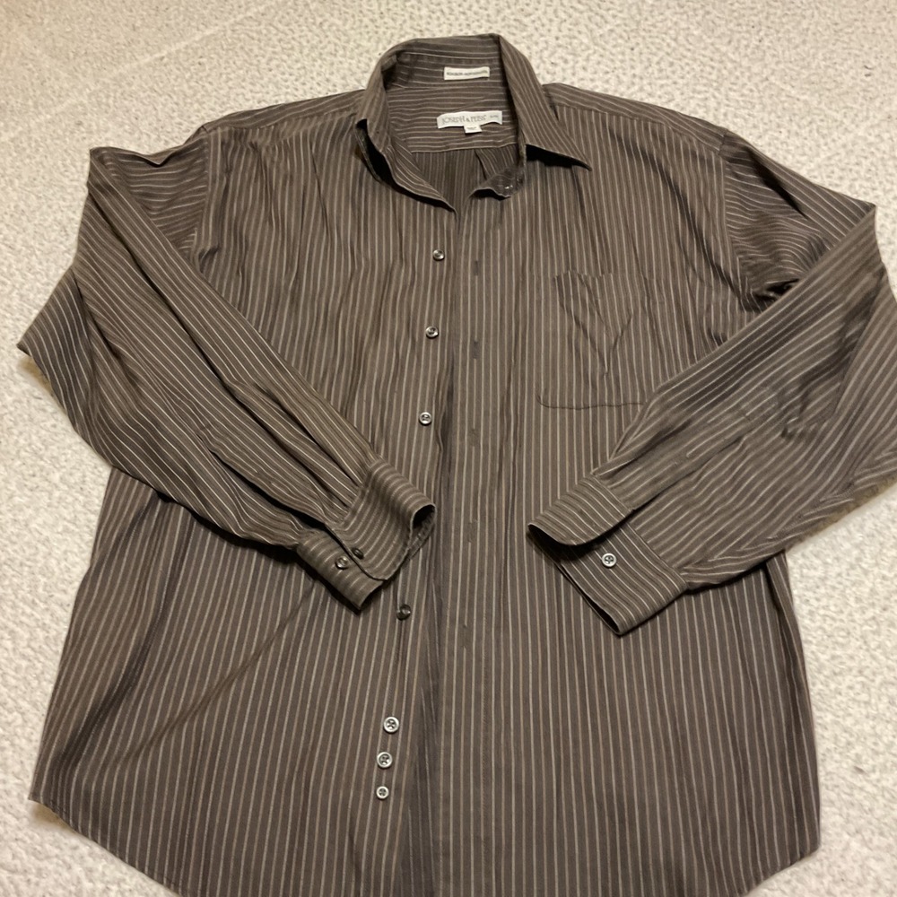 Joseph & Feiss Button Down Mens Large Brown Excellent‎ Non-Iron Striped Cotton